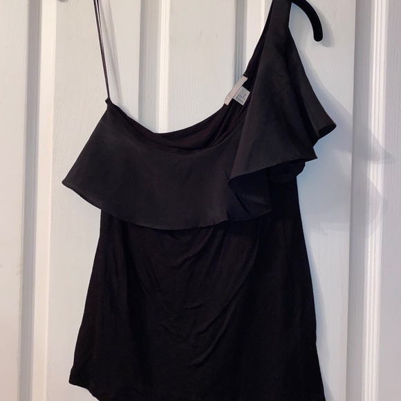 H&M One Shoulder Black Top Flowy Trim Neckline Coachella Festival Yacht Medium M - Picture 2 of 2